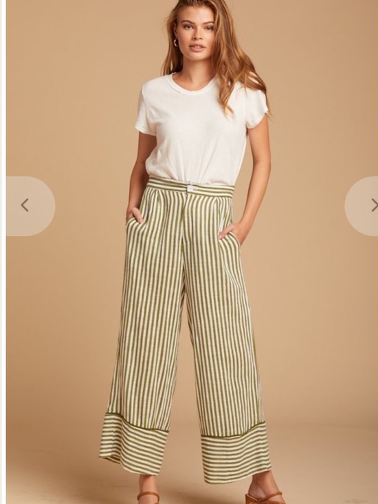 Rue Stiic Pants - Wide-Leg Striped Crop Pants in Olive Stripe